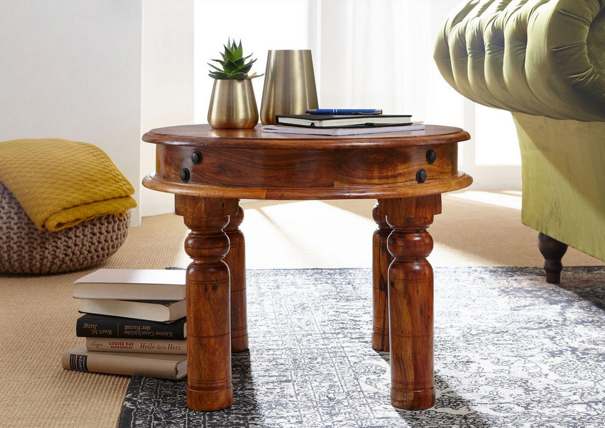 COUCHTISCH rund Akazie 60x60x45 honig lackiert OXFORD #0329 - Braun, Holzwerkstoff (60/60/45cm) - Massivmoebel24