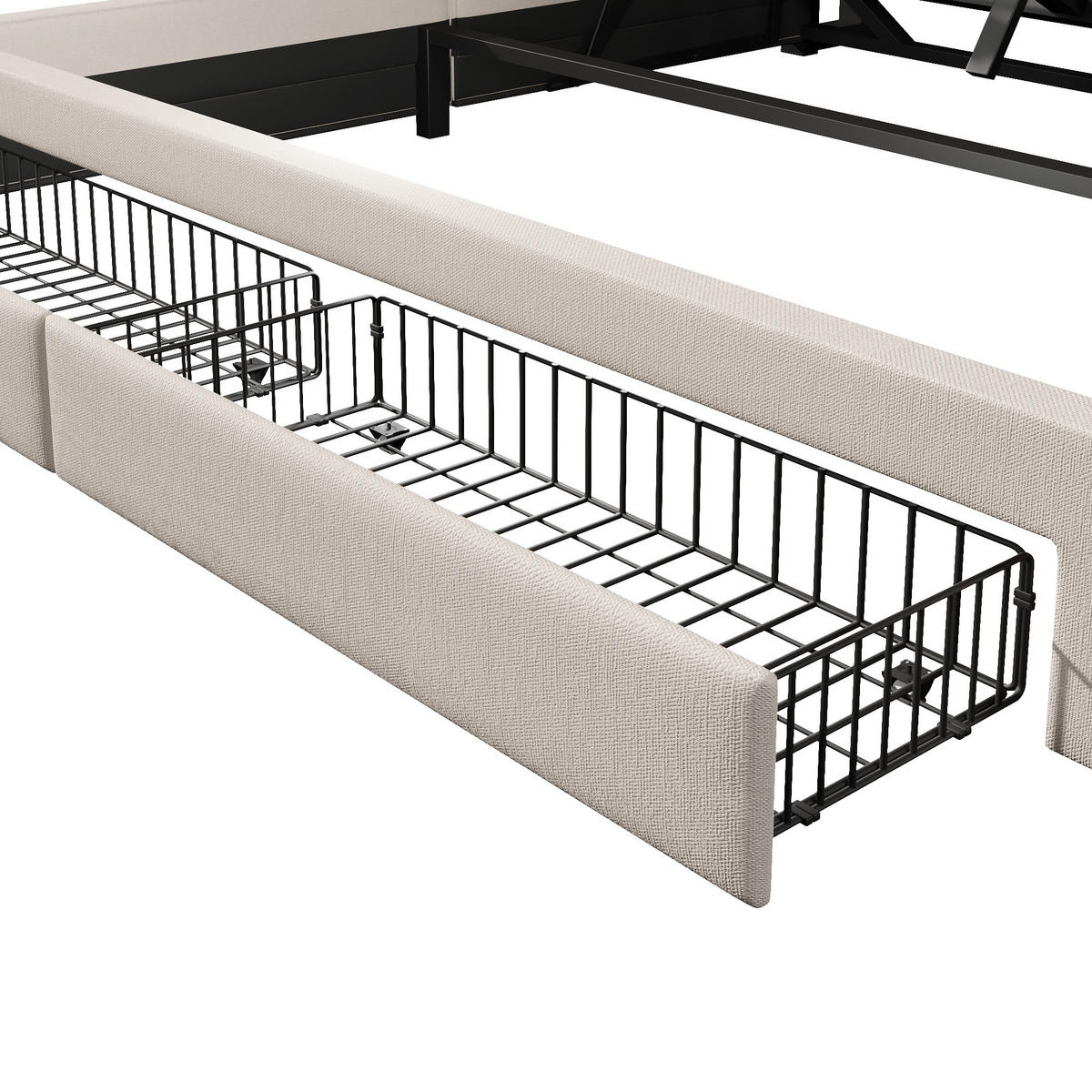 POLSTERBETT 180/200 cm Beige mit USB-Typ-C-Ladeanschluss, LED-Beleuchtung und 2 Schubladen - Beige, Textil (180/200cm) - Oxeza