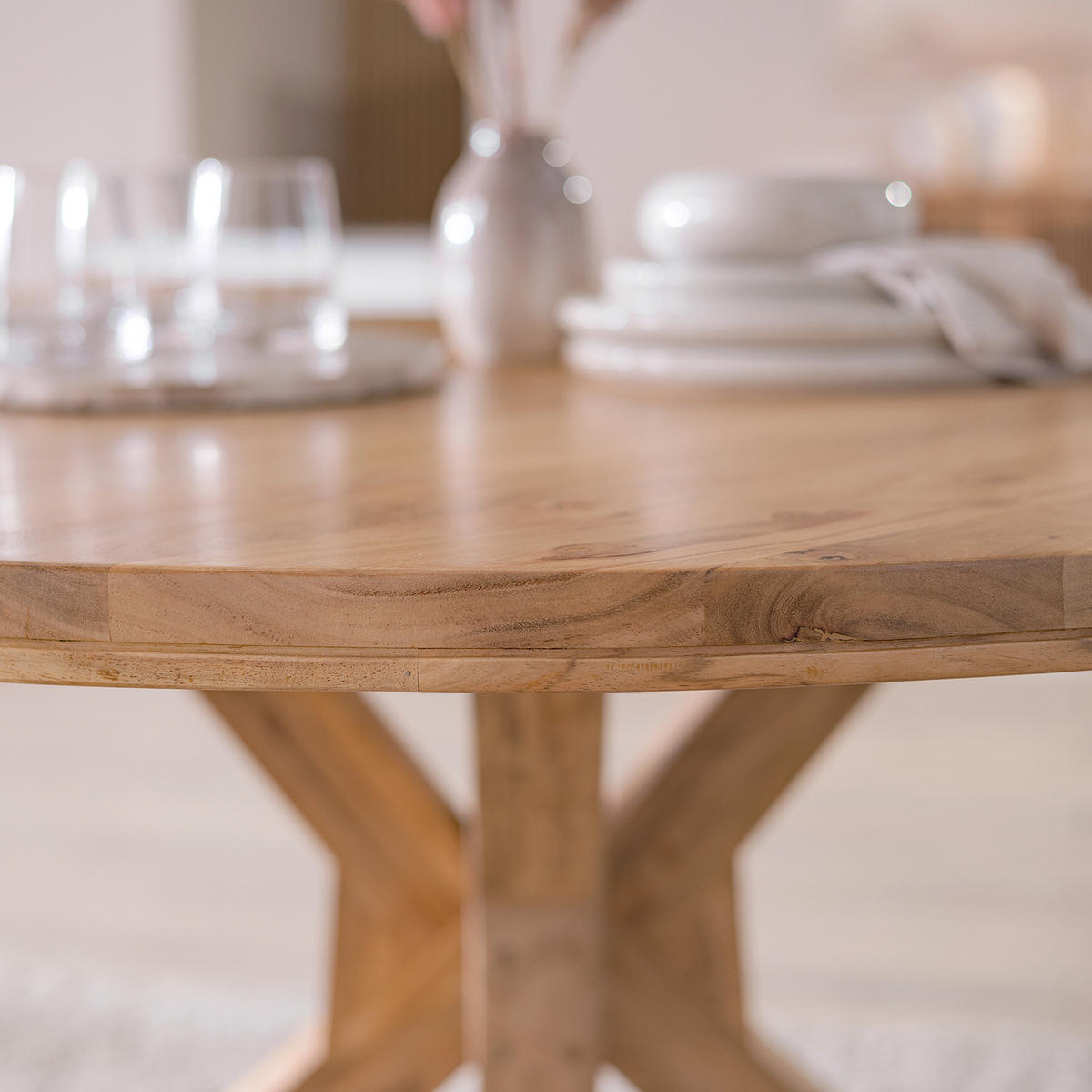 MASSIVER ESSTISCH - Massivholz - Akazie Braun - Akaziefarben, Akazienholz/Holz (140/140/76cm) - home24