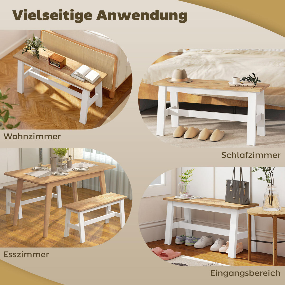 SITZBANK für Esszimmertisch Küchenbank Modern Holzbank Essbank für Eingang Eiche - Eichefarben/Weiß, Holz (30/45/95cm) - HOMCOM