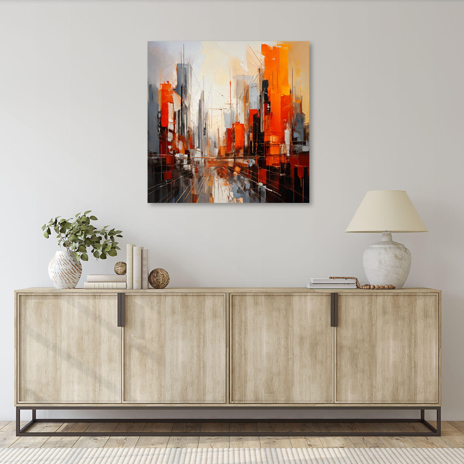 LEINWANDBILD Stadt Moderne Abstraktion Rot 50x50cm - Multicolor, Textil (50/50cm) - Feeby