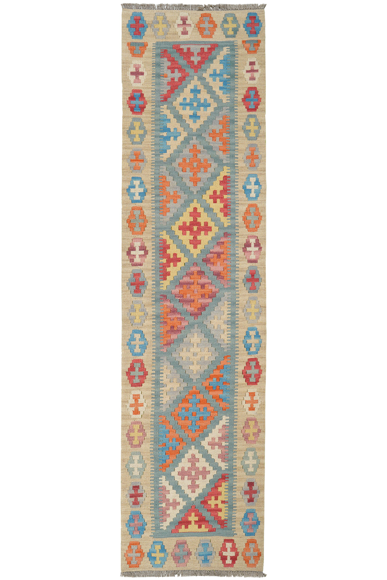 HANDWEBTEPPICH Kelim Gashgai Türkis 237/60 cm Schurwolle - Türkis, Textil (60/237cm) - Looma