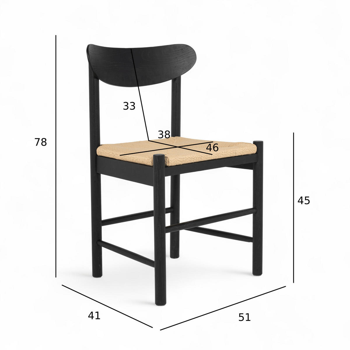 STUHL-SET 2 Stück in Rattan / Eiche Schwarz - Schwarz, Holz/Papier (51/78/41cm) - Furnhouse