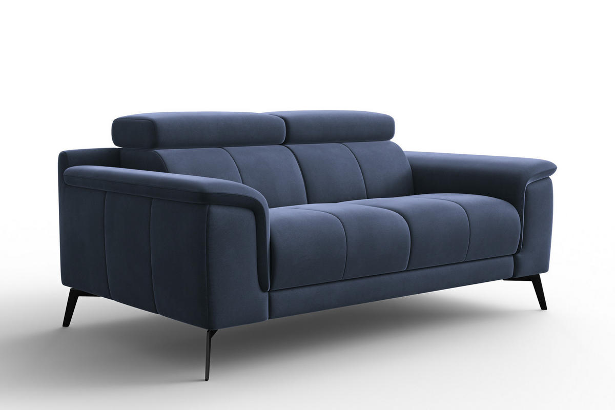 SOFA FIERO 2-Sitzer, Marineblauer Veloursstoff - Blau/Schwarz, Holz/Textil (170/82/103cm) - Courtois Laville