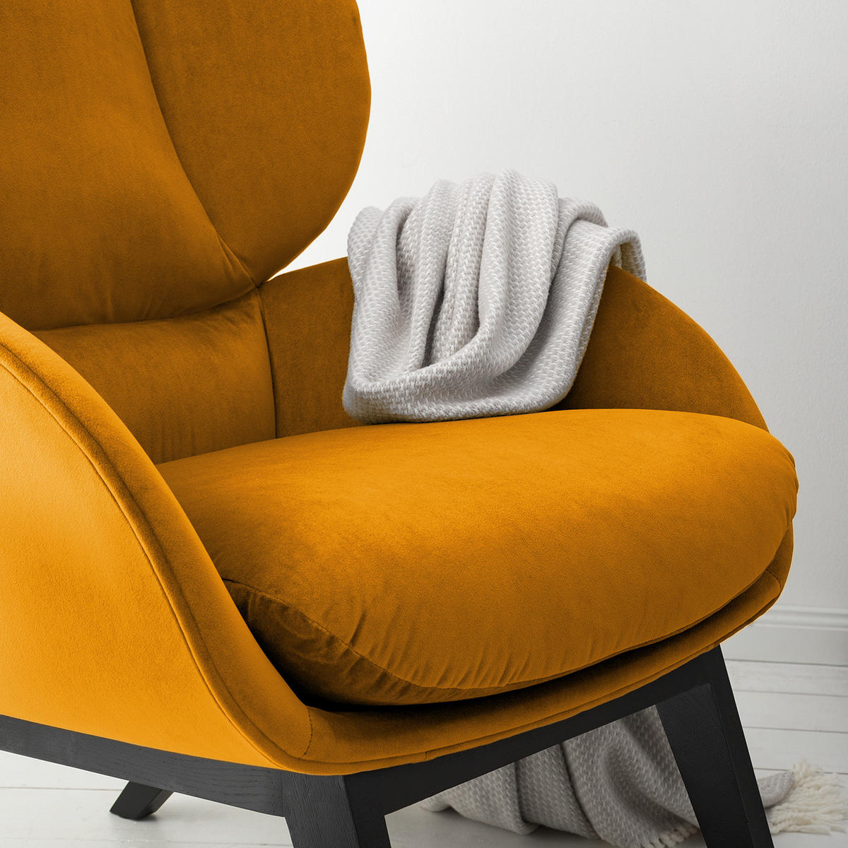 SESSEL - Schwarz/Orange, Eichenholz/Textil (82/102/90cm) - home24