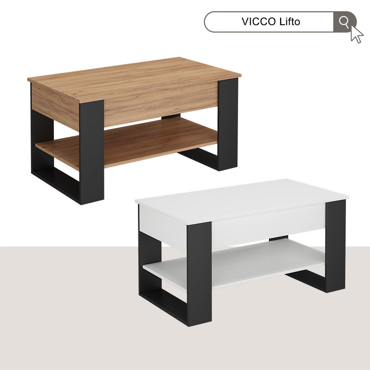 COUCHTISCH Lifto Eiche/Anthrazit 92 x 51 cm mit Liftfunktion - Anthrazit/Grau, Holzwerkstoff (51/92/47cm) - Vicco