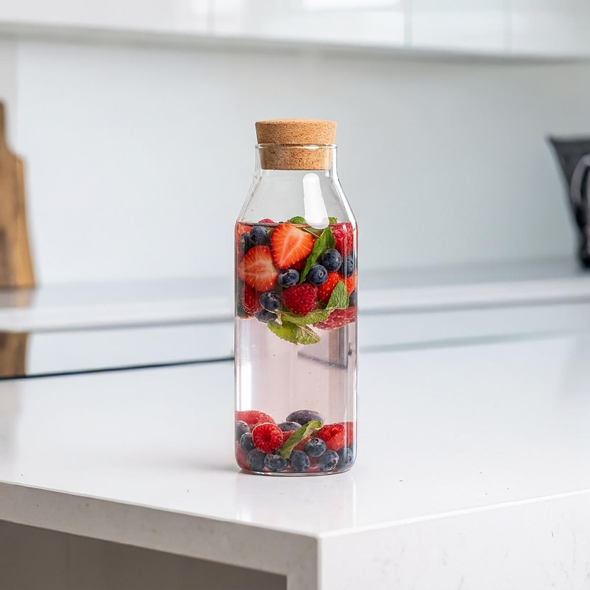 GLASKARAFFE - Transparent, Glas/Naturmaterialien (1.2L) - Relaxdays