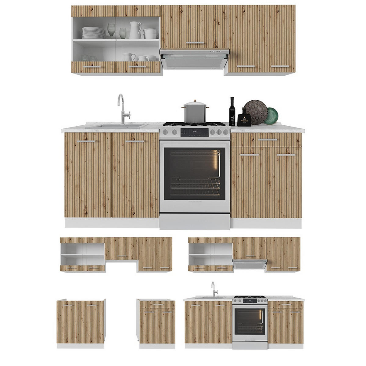 KÜCHENZEILE R-Line Artisan Eiche/Weiß 200 cm , AP Anthrazit - Eiche Artisan/Weiß, Holzwerkstoff (200/81.6/60cm) - Vicco
