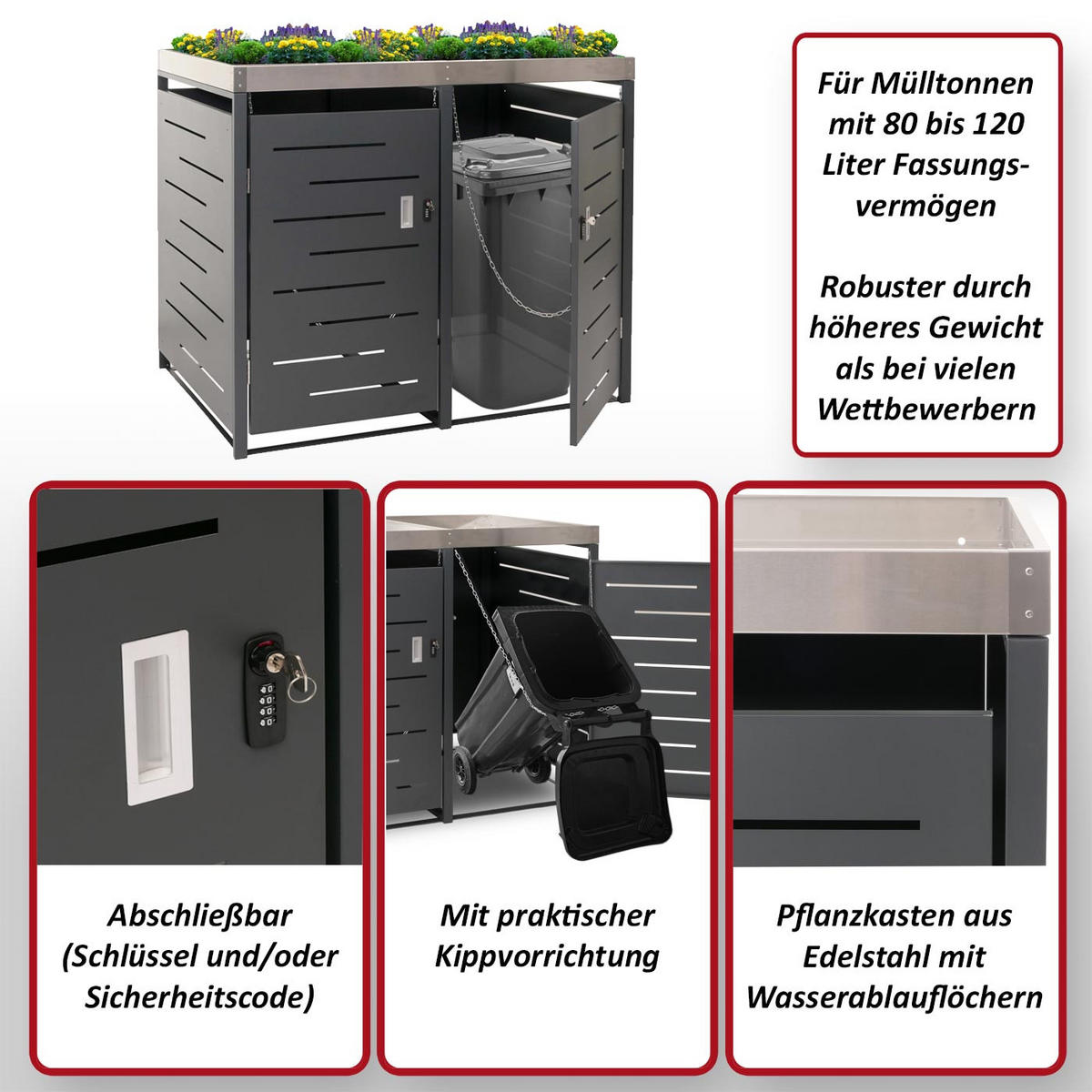 2ER-MÜLLTONNENVERKLEIDUNG Anthrazit - Anthrazit, Metall (134/125/84cm) - Jamb