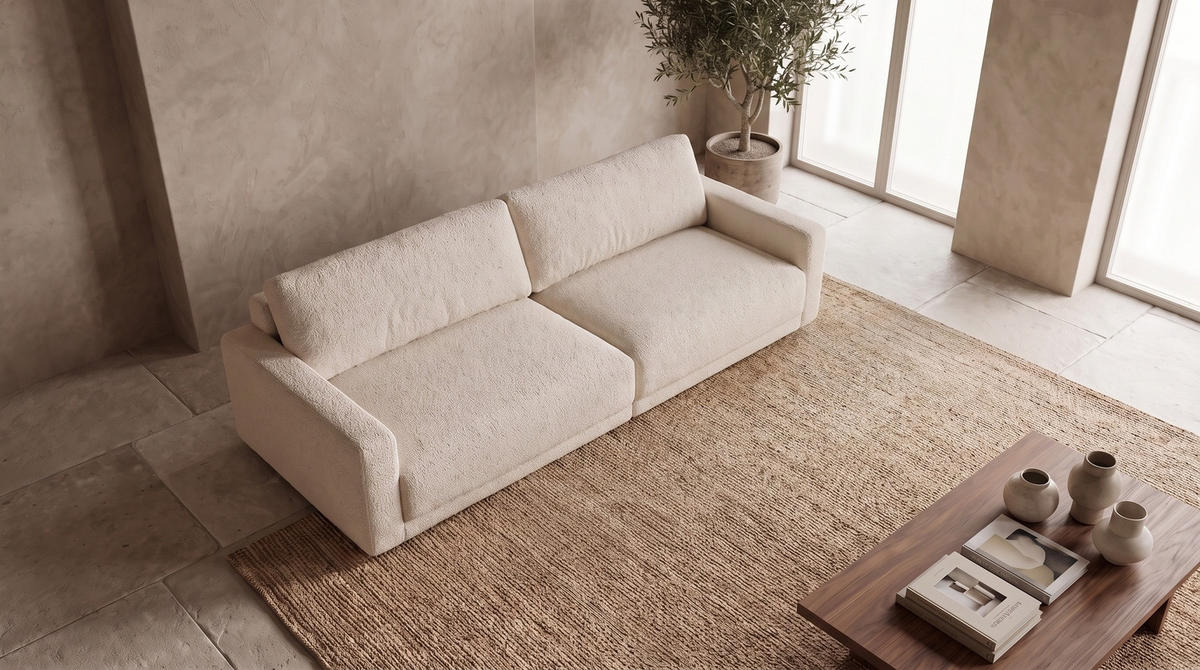 SOFA MARLIN Beige Bouclé - Beige/Schwarz, Kunststoff/Textil (262/80/100cm) - KAWOLA