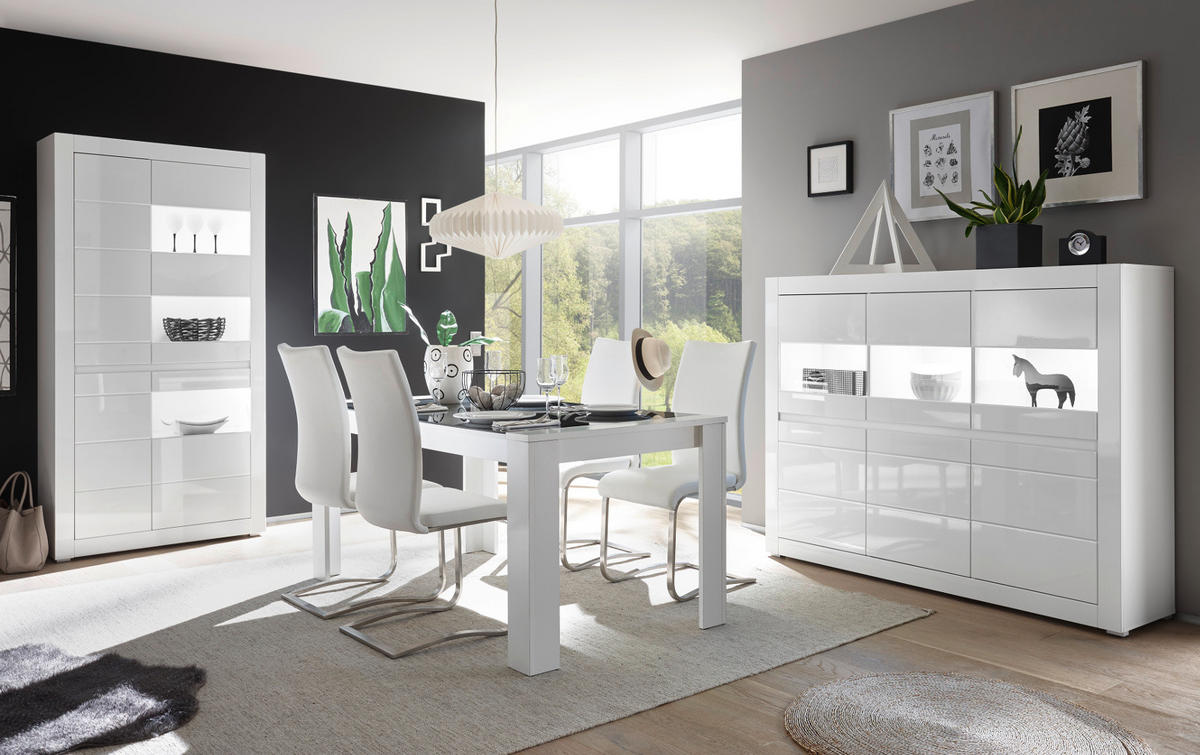 HIGHBOARD Hochglanz weiß, Schrank 164 x 131 cm mit Soft-Close-Funktion - Weiß Hochglanz/Weiß, Glas/Holzwerkstoff (164/131/42cm) - Furn.Design