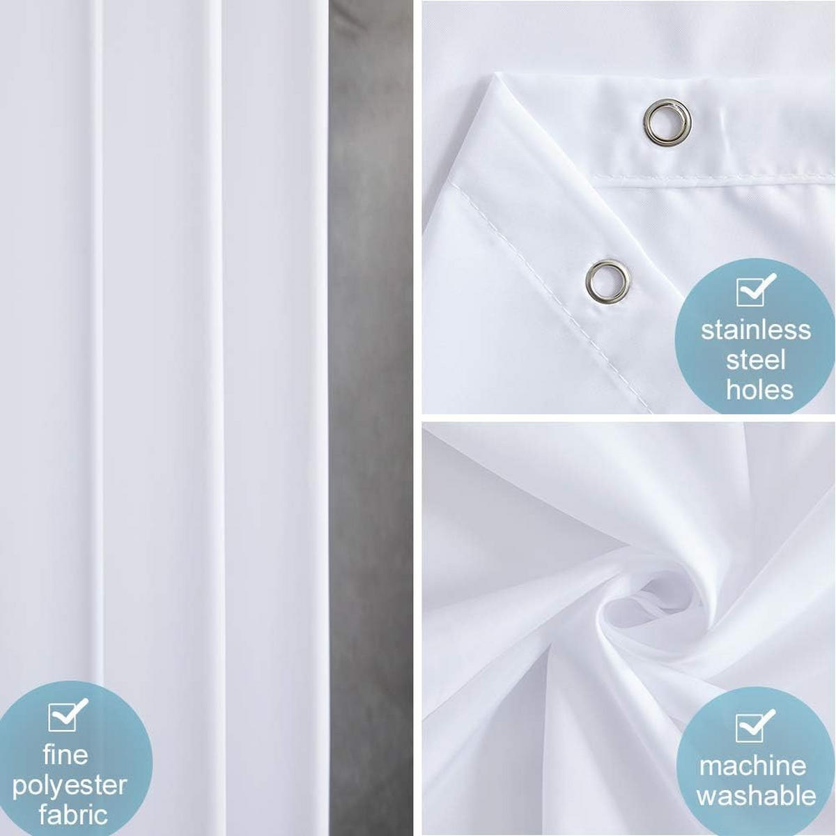 DUSCHVORHANG Weiß Polyester schimmelresistent maschinenwaschbar klein Badewanne wasserdicht mit Haken - Weiß, Textil (180/3cm) - MCBOSON