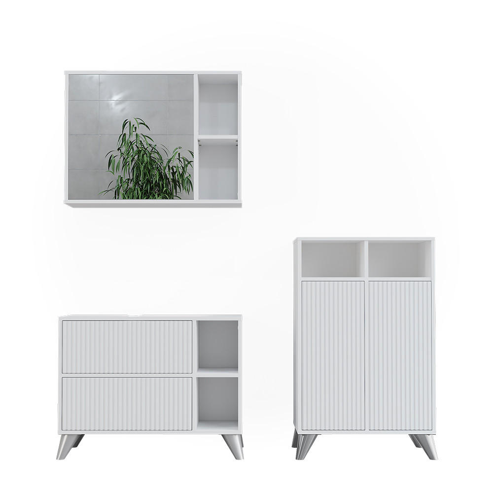 BADMÖBEL-SET Leano Weiß 80 cm, Set 2 - Weiß, Holzwerkstoff (80/62/30cm) - Vicco