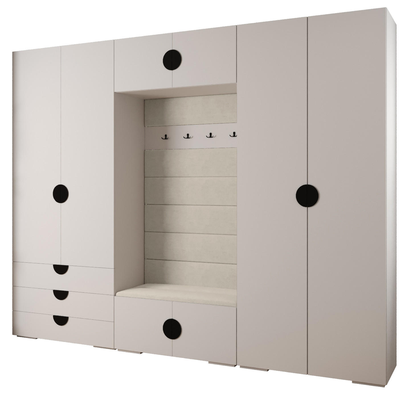 Abiks Möbel Garderoben-Set Weiß, Beige, Schwarz 300x236.7x47 cm