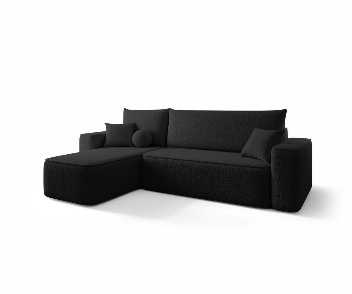 ECKSOFA TEXAS links schwarz Bukle Quelle 100 - Schlaffunktion, Bettkasten - Schwarz, Textil (250/150cm) - Cornero