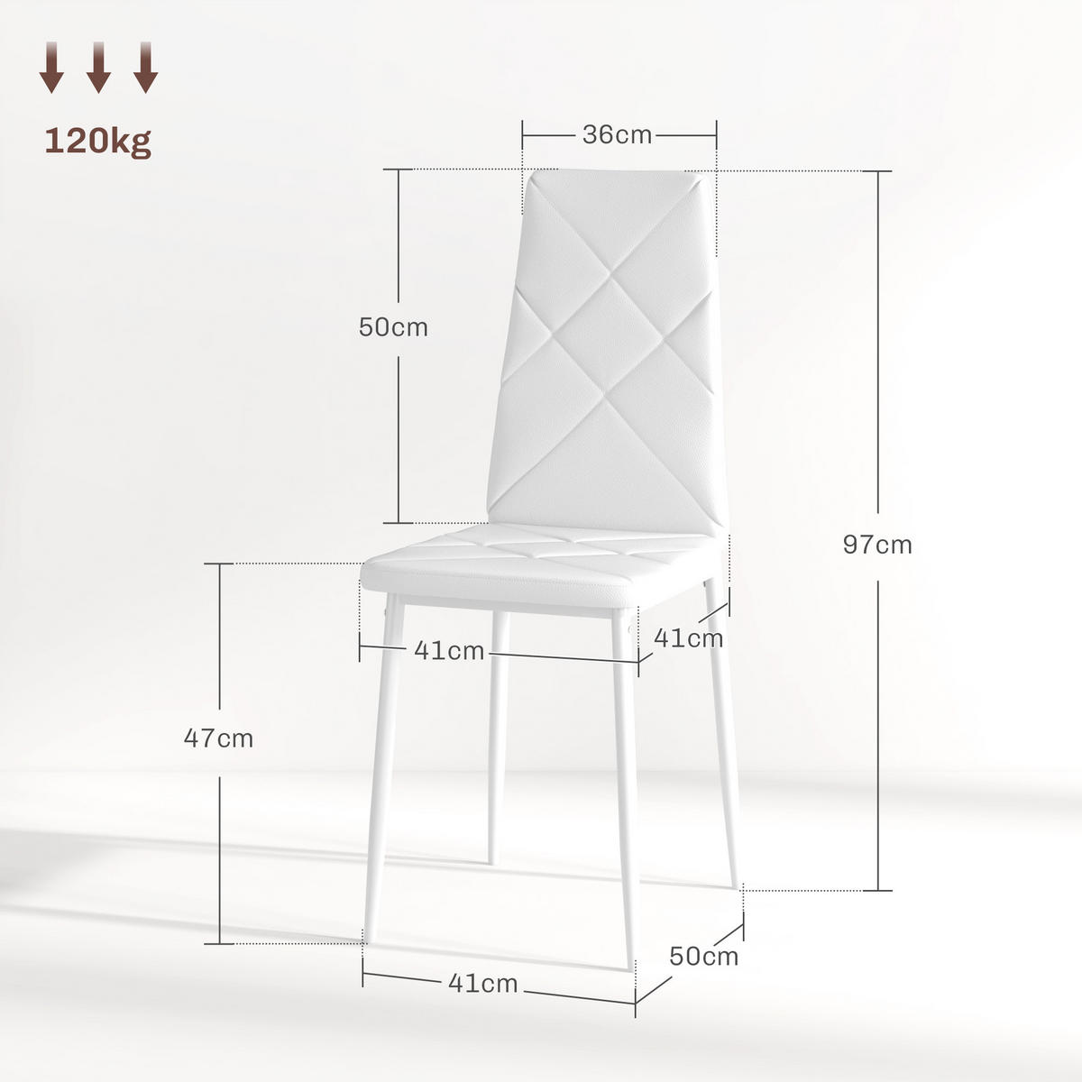 ESSZIMMERSTÜHLE 2er-Set DE-13343 hohe Rückenlehne Weiß - Weiß, Metall (50/97/41cm) - ComfortXL