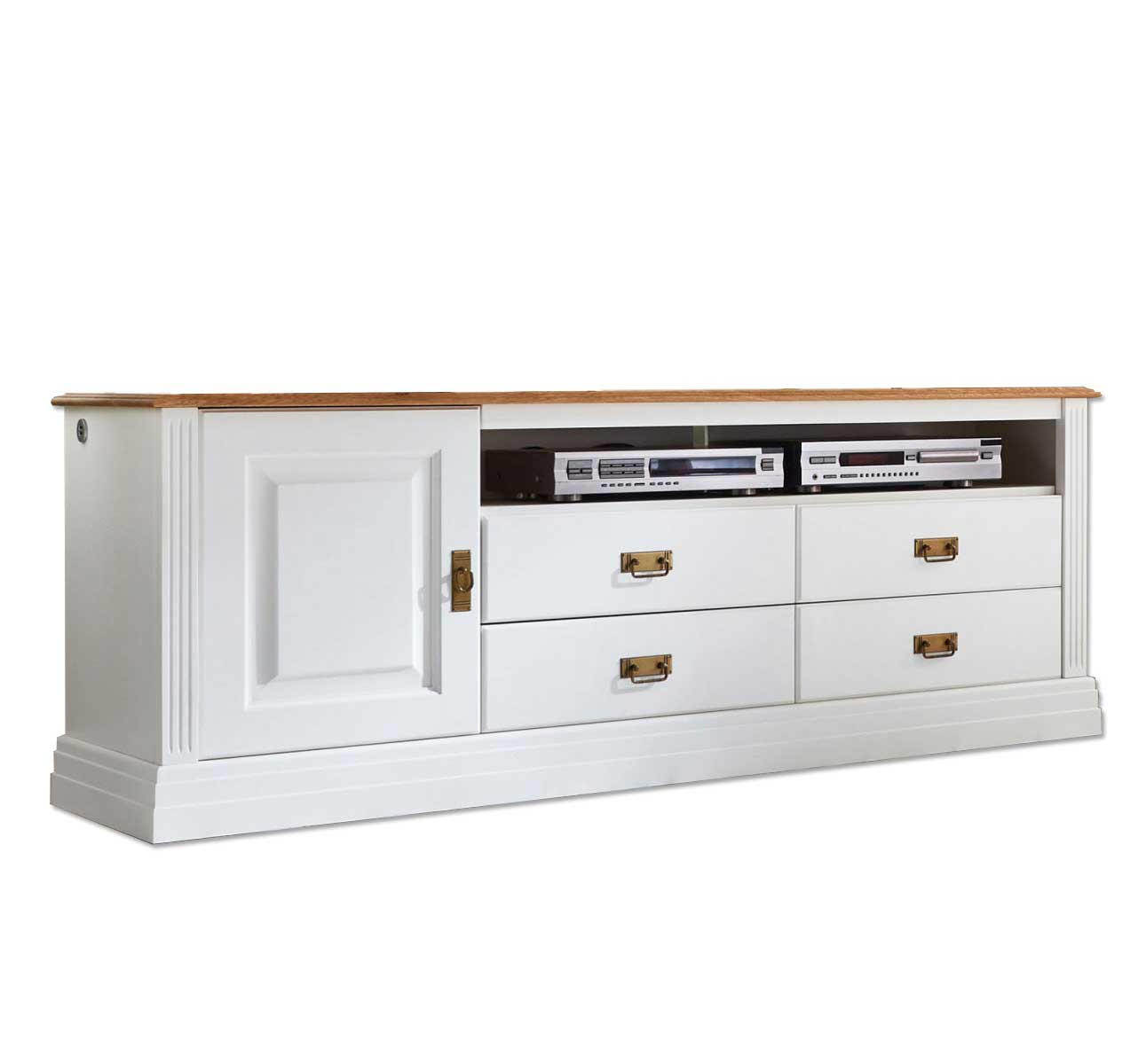 TV-LOWBOARD Novara - Weiß/Braun, Holz (178/67/45cm) - Casamia Massive Möbel