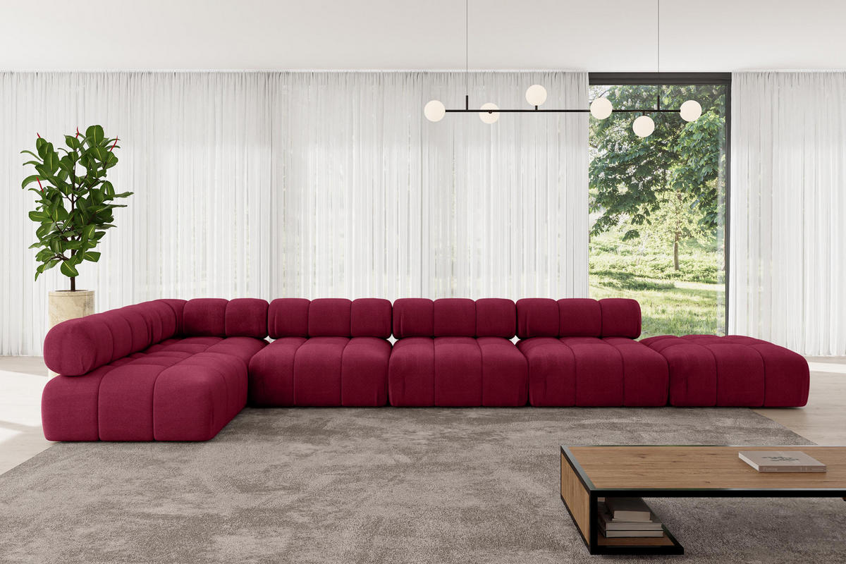 ECKSOFA modulares Sofa Favio-L3 - 475x190x70 cm Bordeauxrot Velours - Bordeaux, Holzwerkstoff/Textil (475/190cm) - ALTDECOR