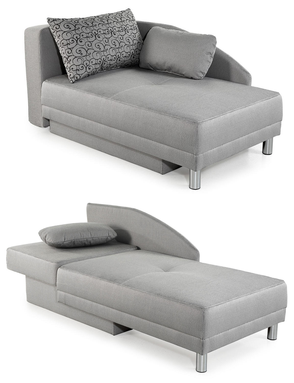 RÉCAMIERE-SCHLAFSOFA mit Bettkasten, Federkern, seitenverkehrt montierbar 149/90/80 cm, Liegefläche 200/84 cm, Webstoff Hellgrau / 15122 - Chromfarben/Hellgrau, Textil/Metall (149/80/90cm) - luma-home