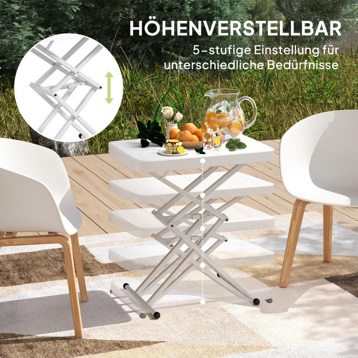 BALKONTISCH höhenverstellbar klappbar 65x45x70 cm weiß - Weiß, Metall (45/65/70cm) - LEBENLANG