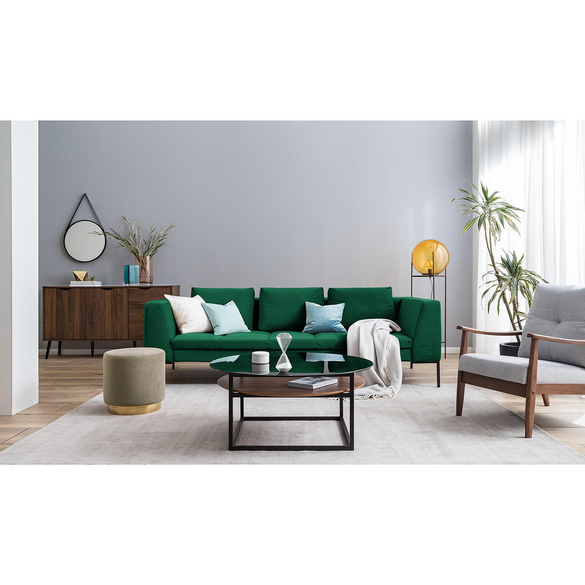 3-SITZER SOFA - Chromfarben/Dunkelgrün, Textil/Metall (238/81/105cm) - home24