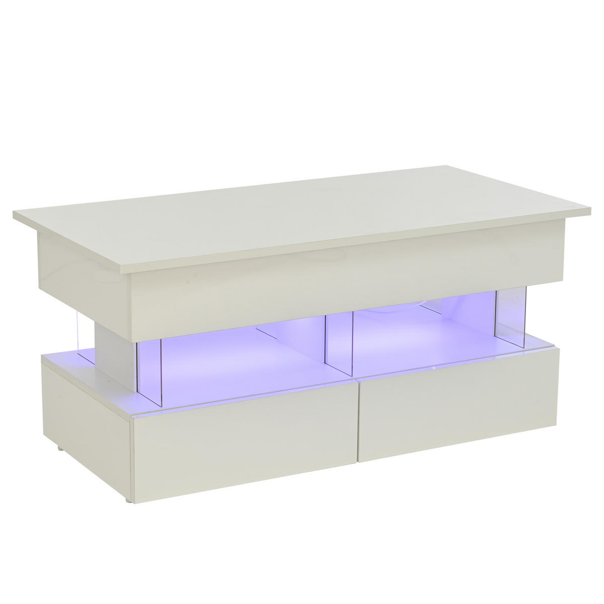 COUCHTISCH 100/50/46 cm hochglanz weiß mit höhenverstellbarer Tischplatte und LED-Beleuchtung - Weiß, Holzwerkstoff (120/50/46cm) - OKWISH