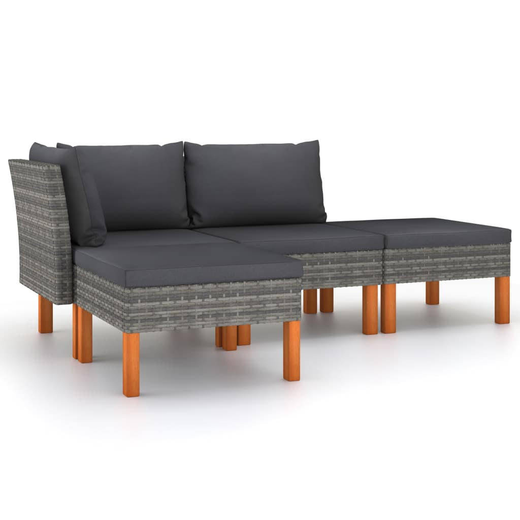 LOUNGEGARNITUR mit Auflagen, aus Poly Rattan, Grau, 4-teiliges Set - Grau, Kunststoff - vidaXL