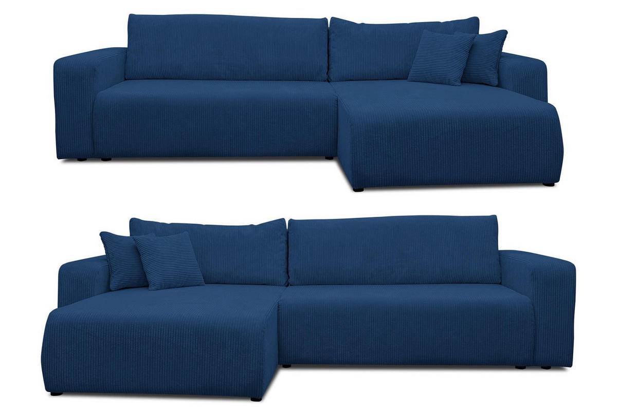 ECKSOFA Luna XL mit Schlaffunktion und Bettkasten Cord-Stoff (Blau) - Blau, Textil (274/142cm) - VENASI MÖBEL