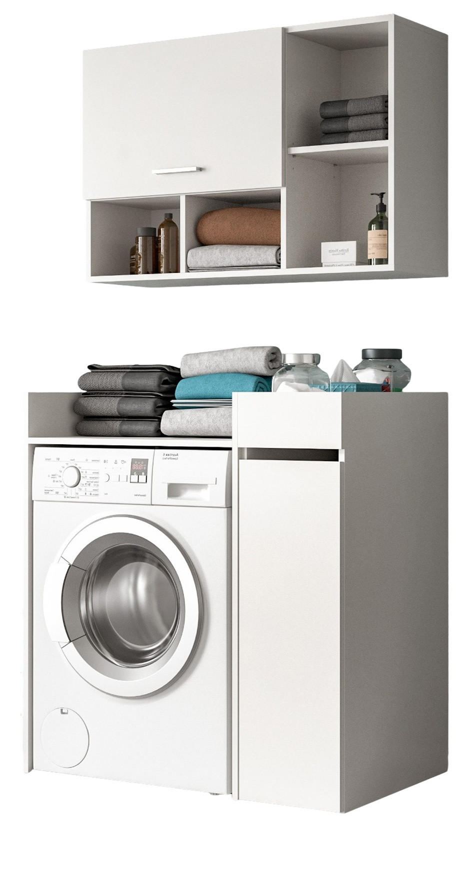 WASCHMASCHINENSCHRANK weiß Set 3-teilig 95 x 195 cm, Waschmaschinenumbau mit Stauraum - Silberfarben/Weiß, Glas/Holzwerkstoff (95/195/60cm) - Inn.Furn