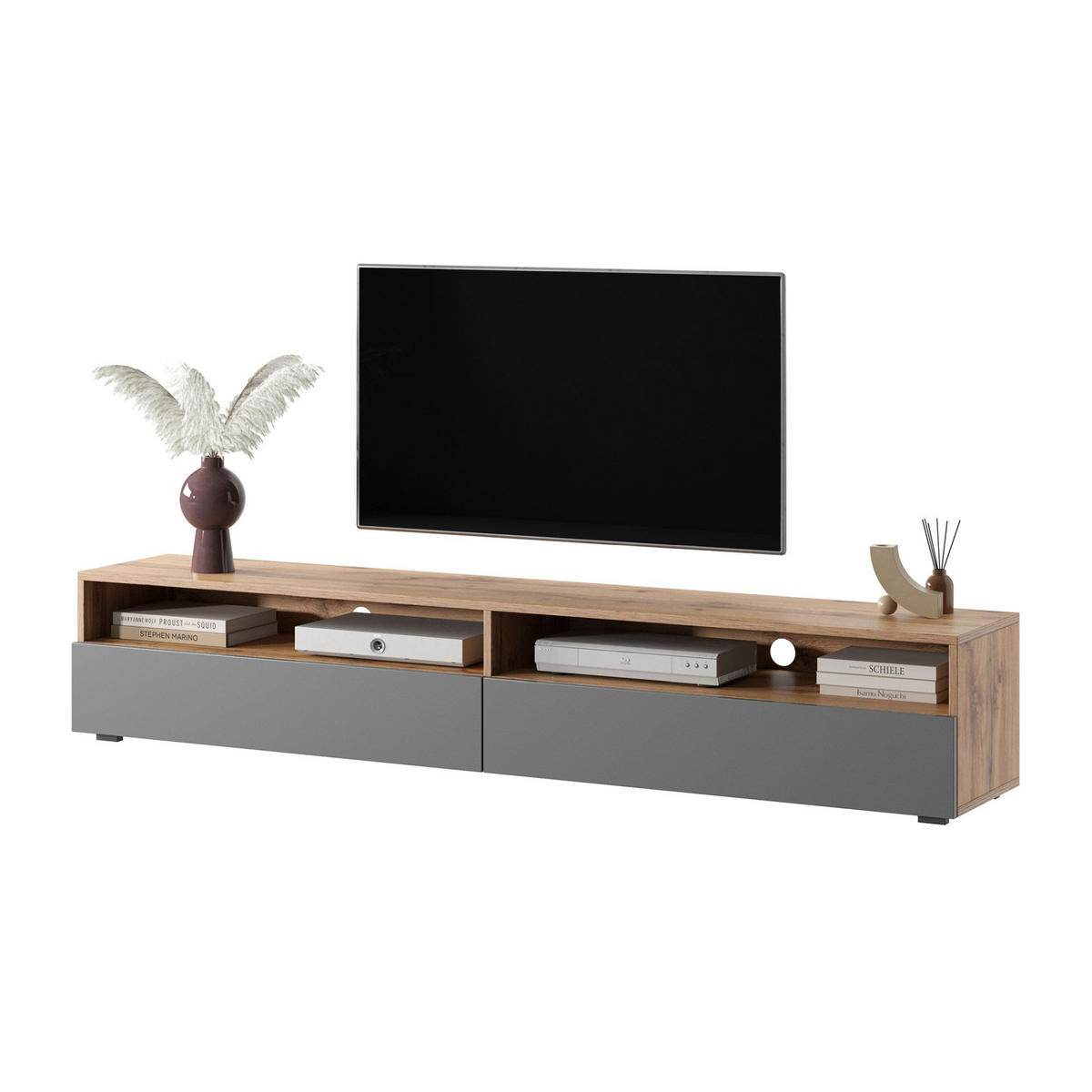 TV-LOWBOARD Rednaw Eiche/Grau Hochglanz 180 cm - Eiche Wotan/Grau, Holzwerkstoff (180/30/31cm) - Selsey