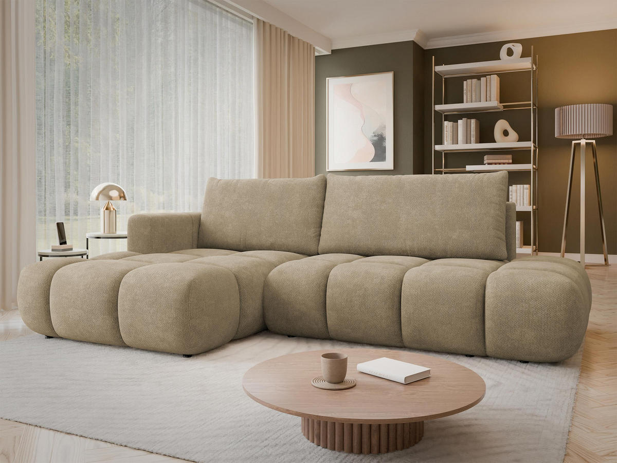 ECKSOFA Soffi, Seite: Links - Hellbraun/Schwarz, Holz/Kunststoff (283/166cm) - MIRJAN24