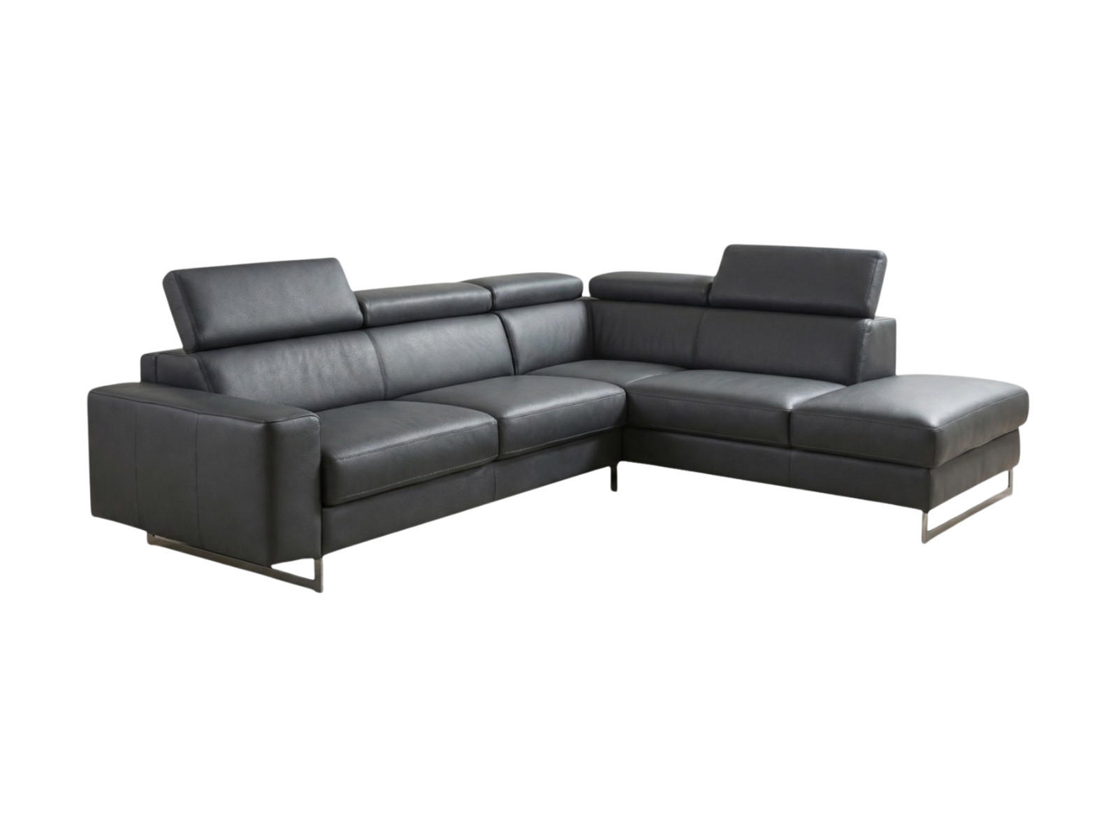ECKSOFA Gotham Echtleder mit Bettfunktion Anthrazit - Anthrazit, Leder/Metall (237/227cm)