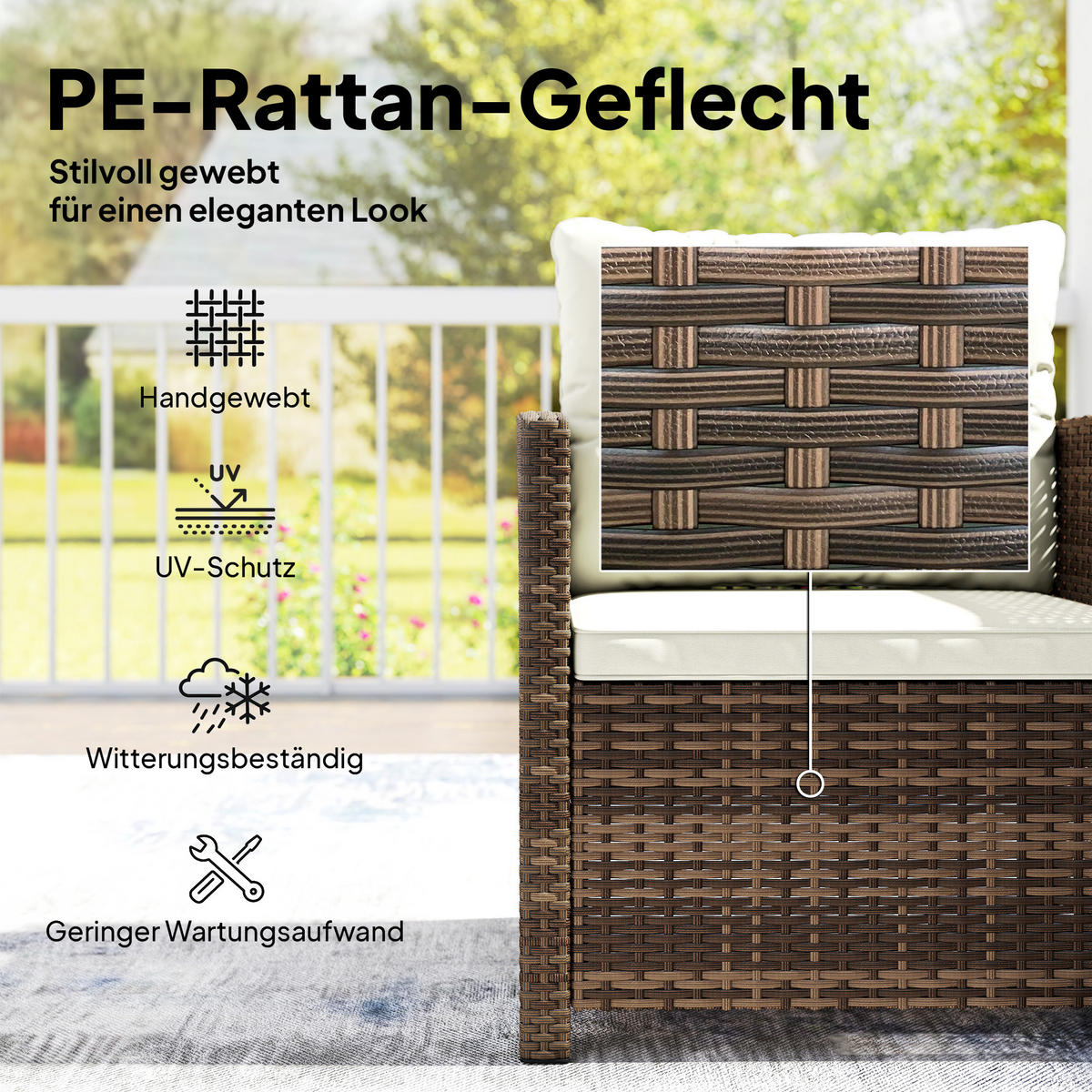 BISTROSET 3er Set PE-Rattan Stahl Cremeweiß - Creme/Schwarz, Kunststoff/Textil - Outsunny