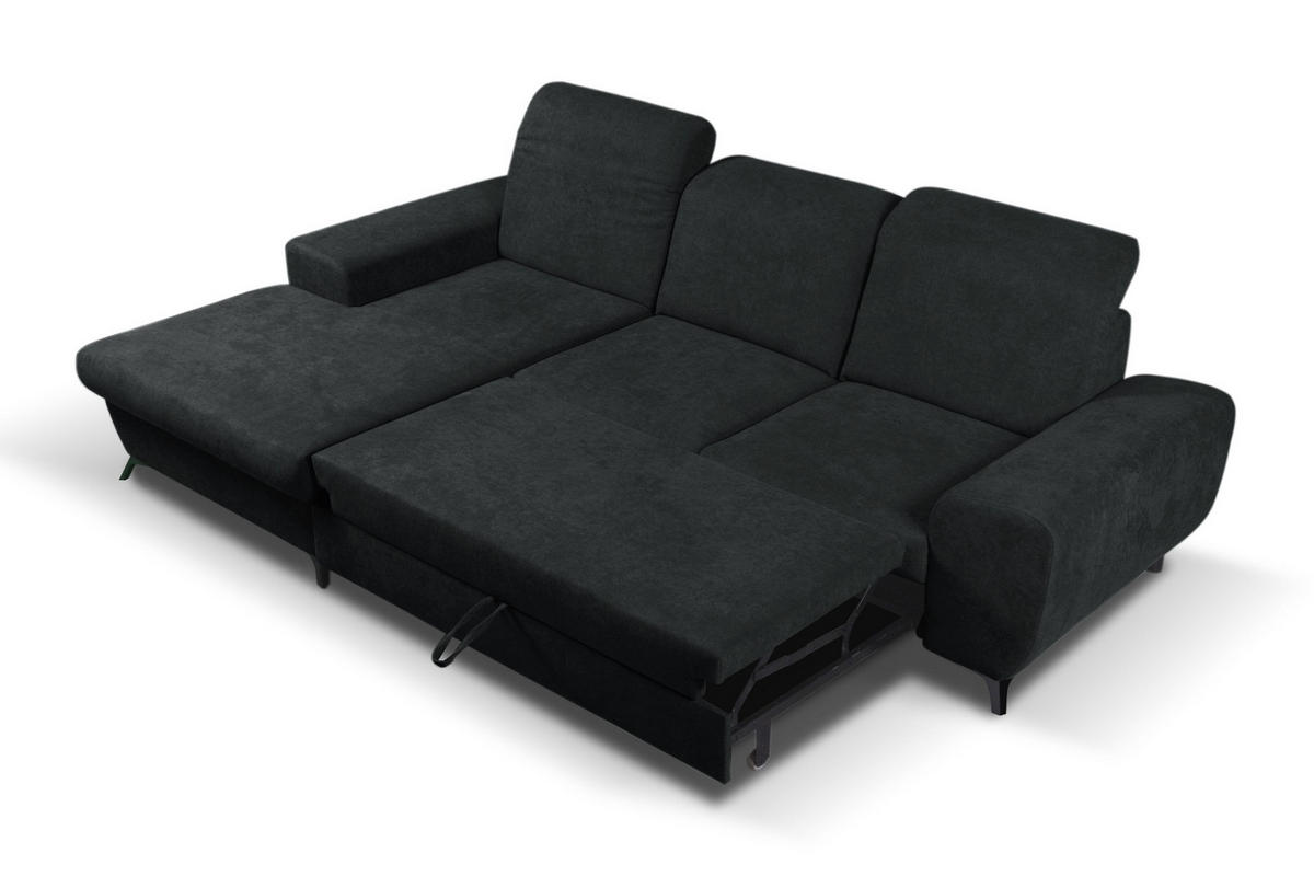 ECKSOFA LUCE L-S Anthrazit Plüsch-Stoff mit Schlaffunktion - Anthrazit, Holz (279/172cm) - MASSENO