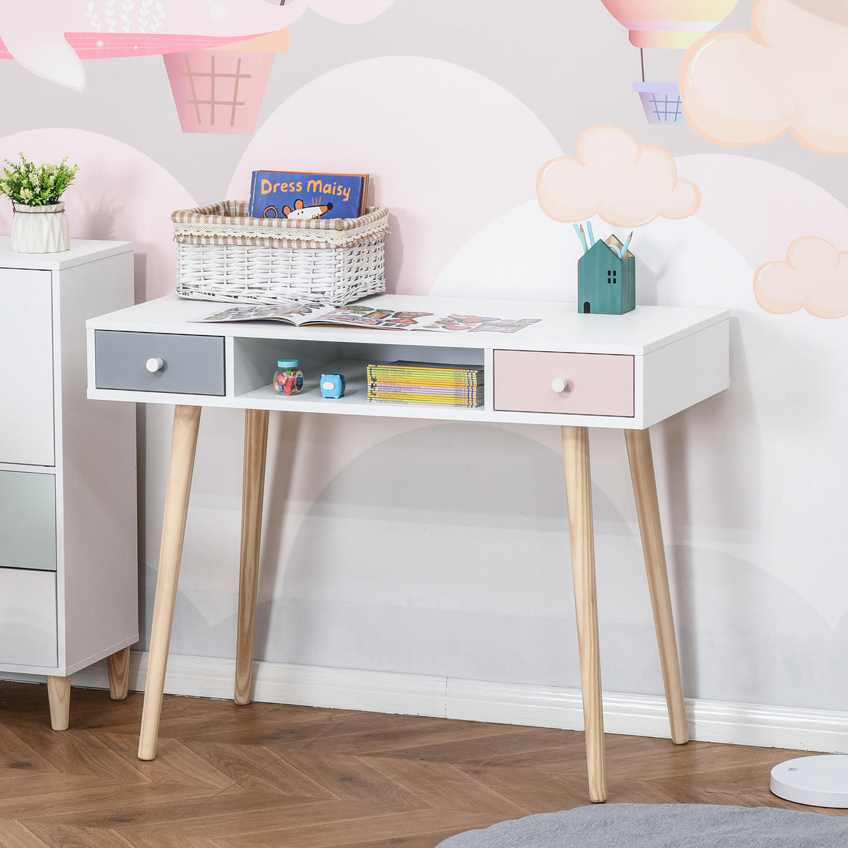 KINDER-SCHREIBTISCH DE-17505 Weiß/Grau/Rosa - Weiß, Holzwerkstoff (100/76.5/48cm) - ComfortXL