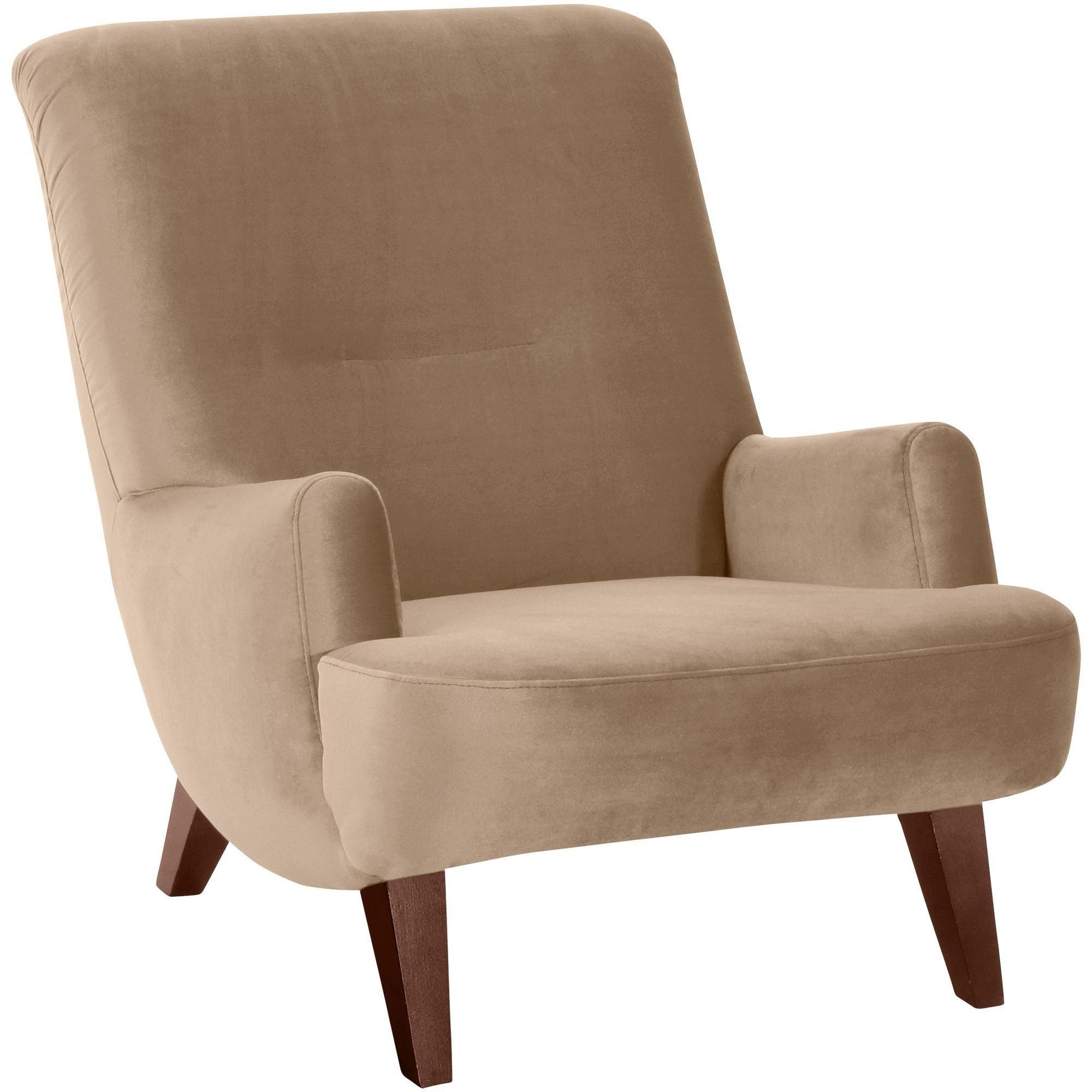SESSEL Kajsa 71x80x101 Bezug Samtvelours Buche nussbaum/sand - Sandfarben/Nussbaumfarben, Kunststoff (101/80/71cm) - 58aufmkessel