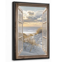 LEINWAND Bilder mit Rahmen - Ausblick - Strand - Dünen - Meer - Natur - 20x30 - Sandfarben, Textil (20/30cm) - MuchoWow