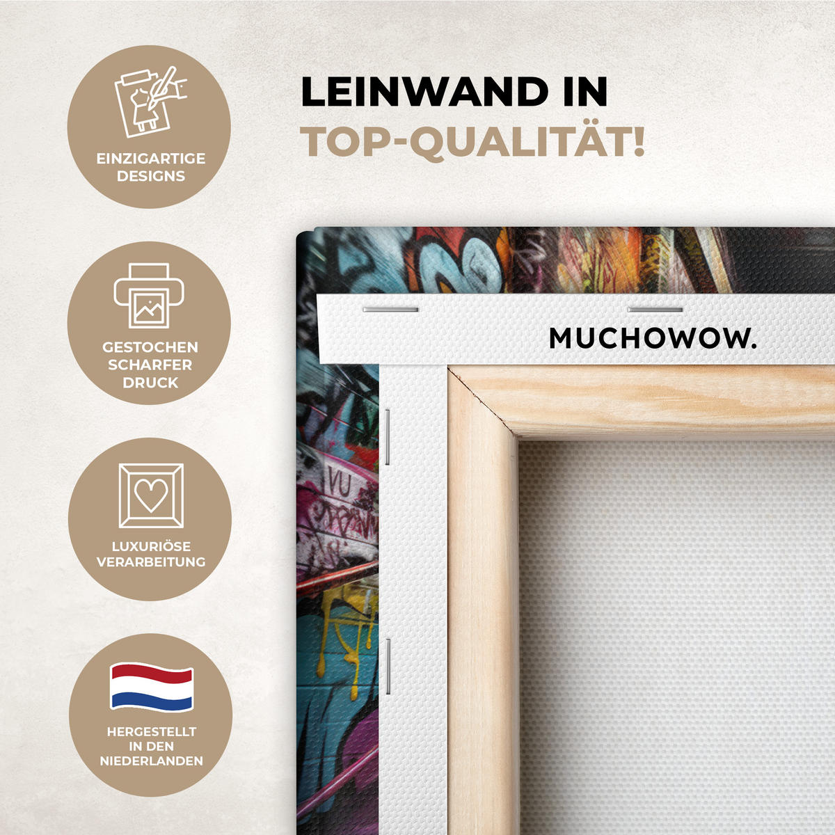 LEINWANDBILD Treppe - Graffiti - Farben - Kunst Deko Schlafzimmer 30x20 cm - Multicolor, Textil (30/20cm) - MuchoWow