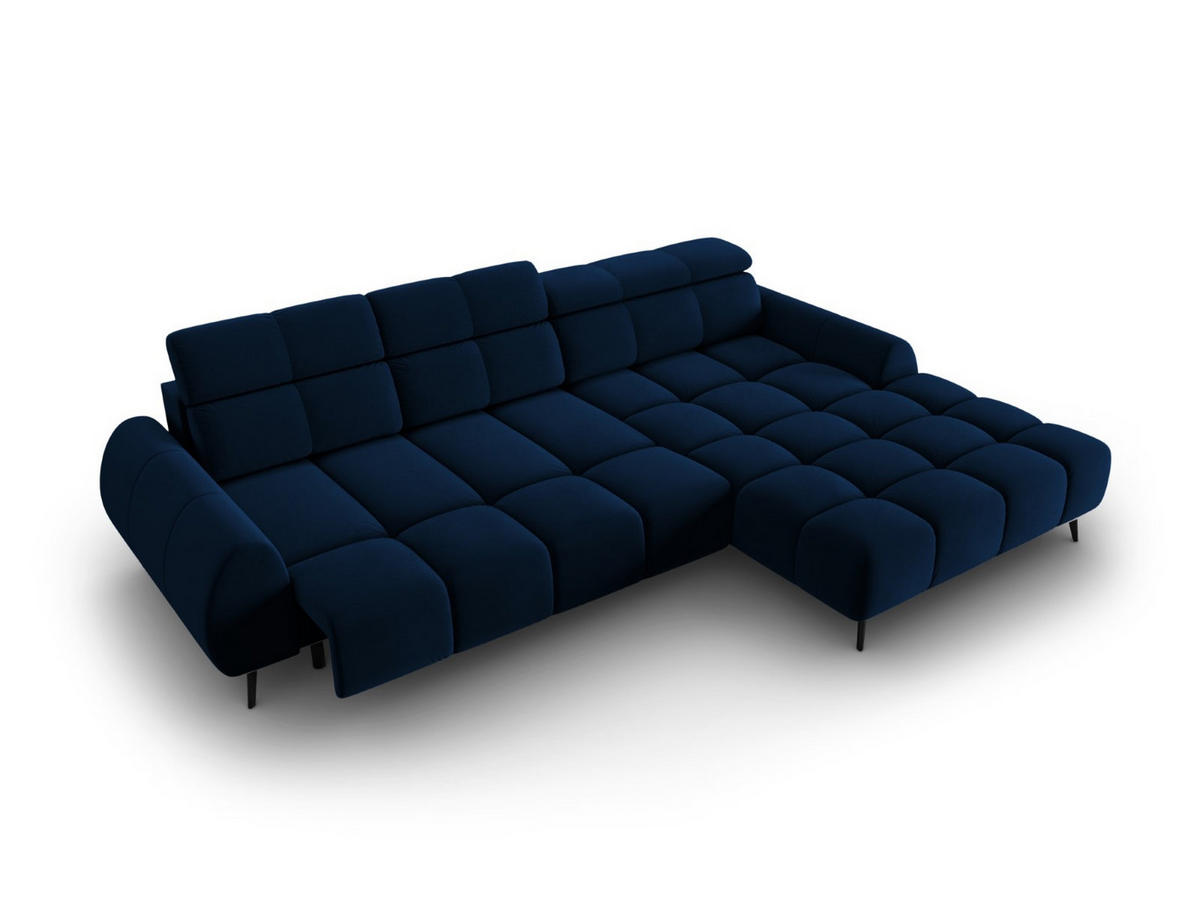 ELEKTRISCHES-ECKSOFA rechts Alyse aus Samt königsblau 5 Sitzplätze - Blau, Textil (188/295cm) - Micadoni