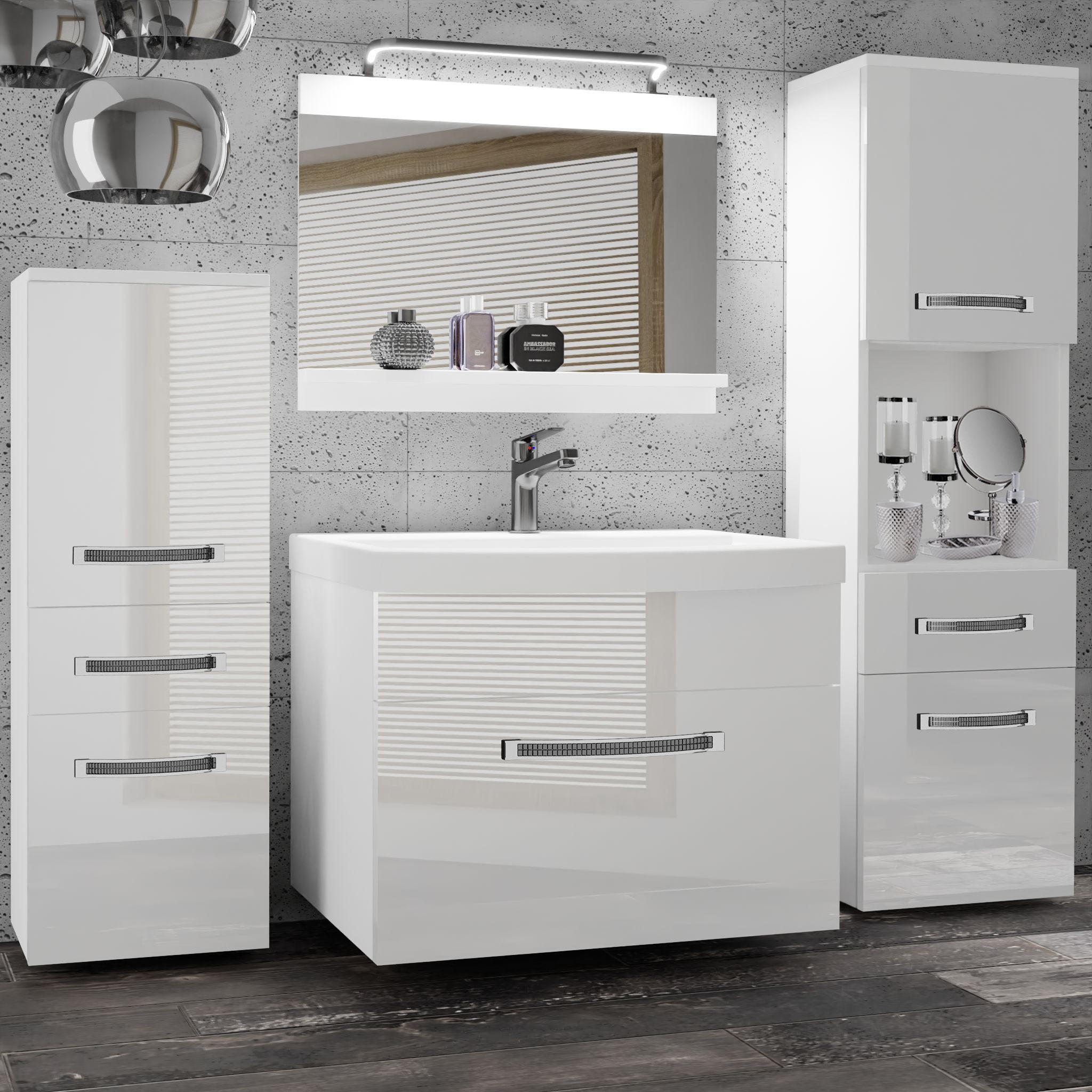 BADMÖBEL Badezimmer Weiß Glänzend - Weiß Hochglanz, Holz (140/113/40cm) - B BELINI GROUP