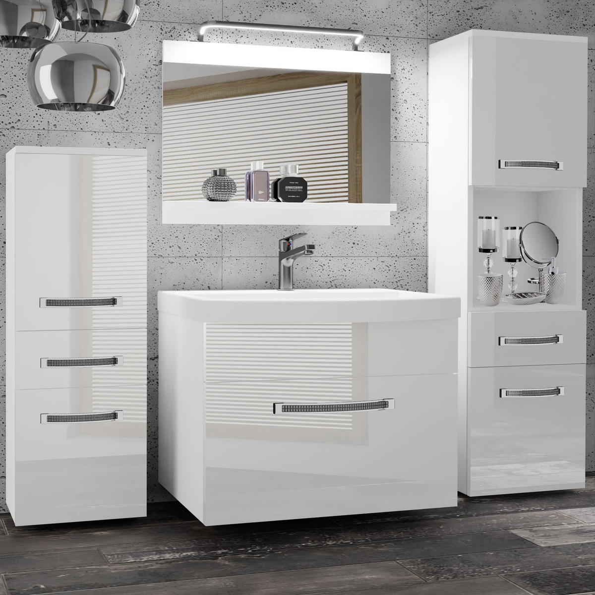 BADMÖBEL Badezimmer Weiß Glänzend - Weiß Hochglanz, Holz (140/113/40cm) - B BELINI GROUP