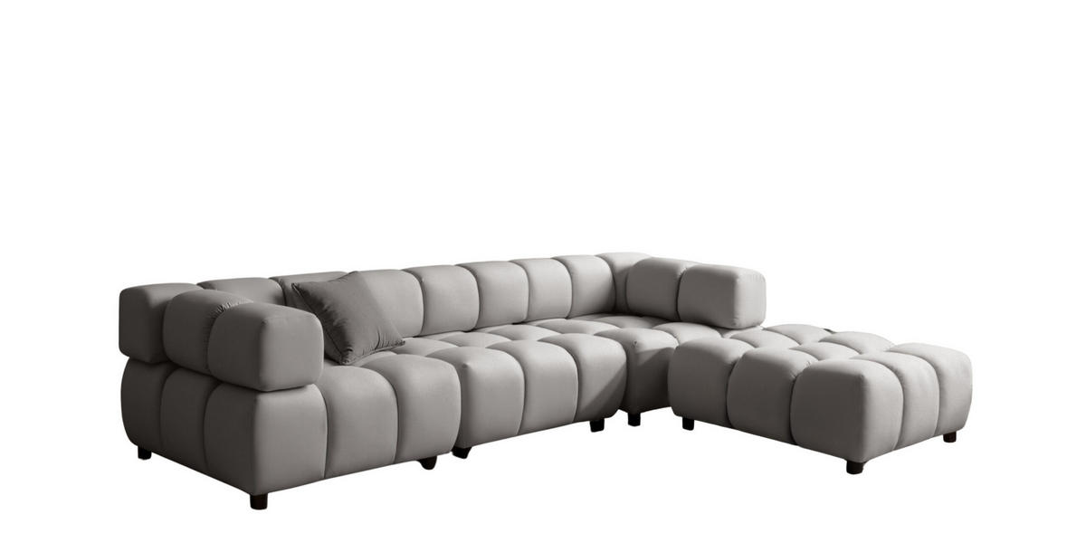 ECKSOFA L-Form Bolla, stoff Bluvel, Grau, Rechts - Hellgrau, Holz (288/192cm) - Kaiser Möbel
