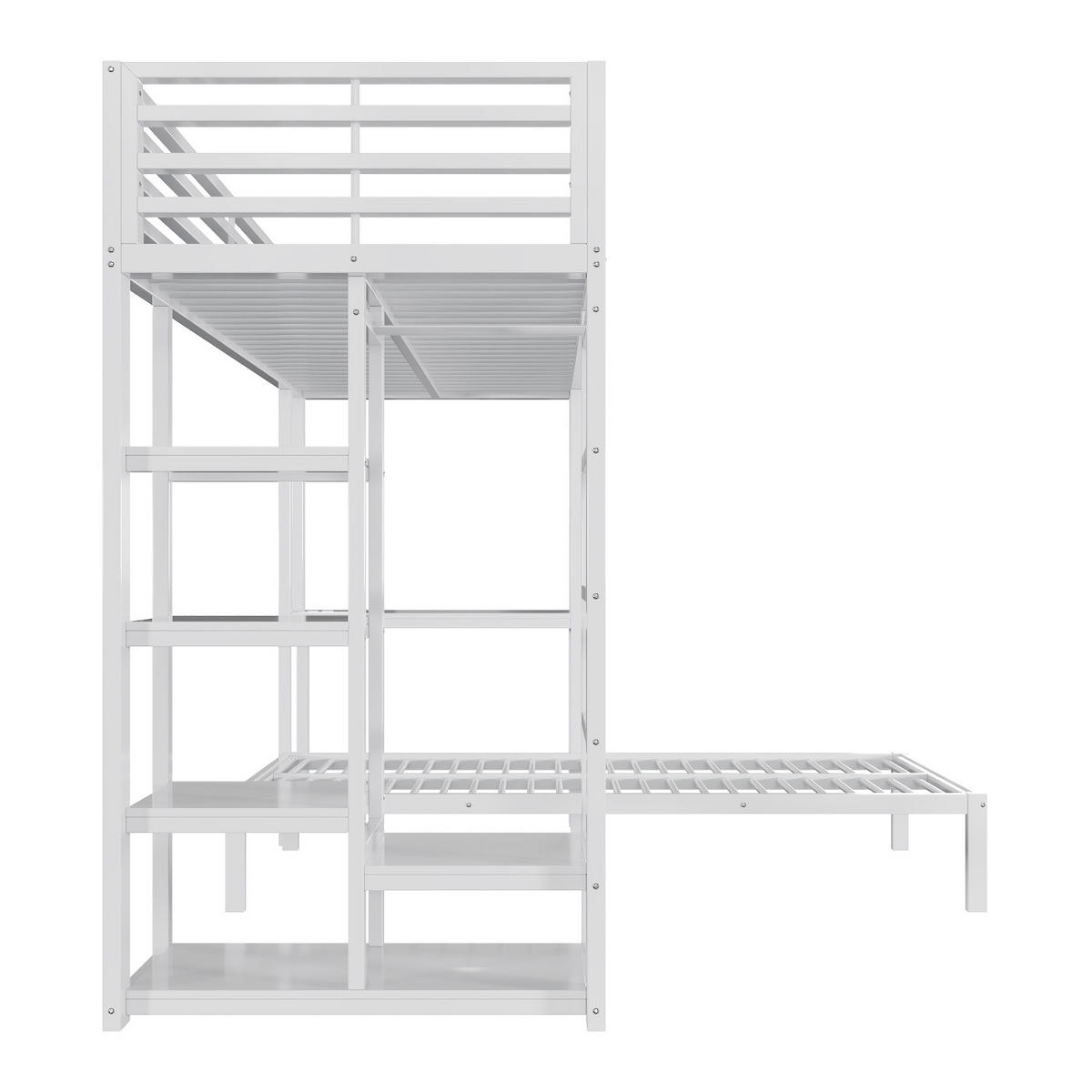 ETAGENBETT 90/200 cm Weiß mit Schreibtisch, Kleideraufbewahrung, USB- und Type-C-Schnittstelle - Weiß, Metall (90/200cm) - Oxeza
