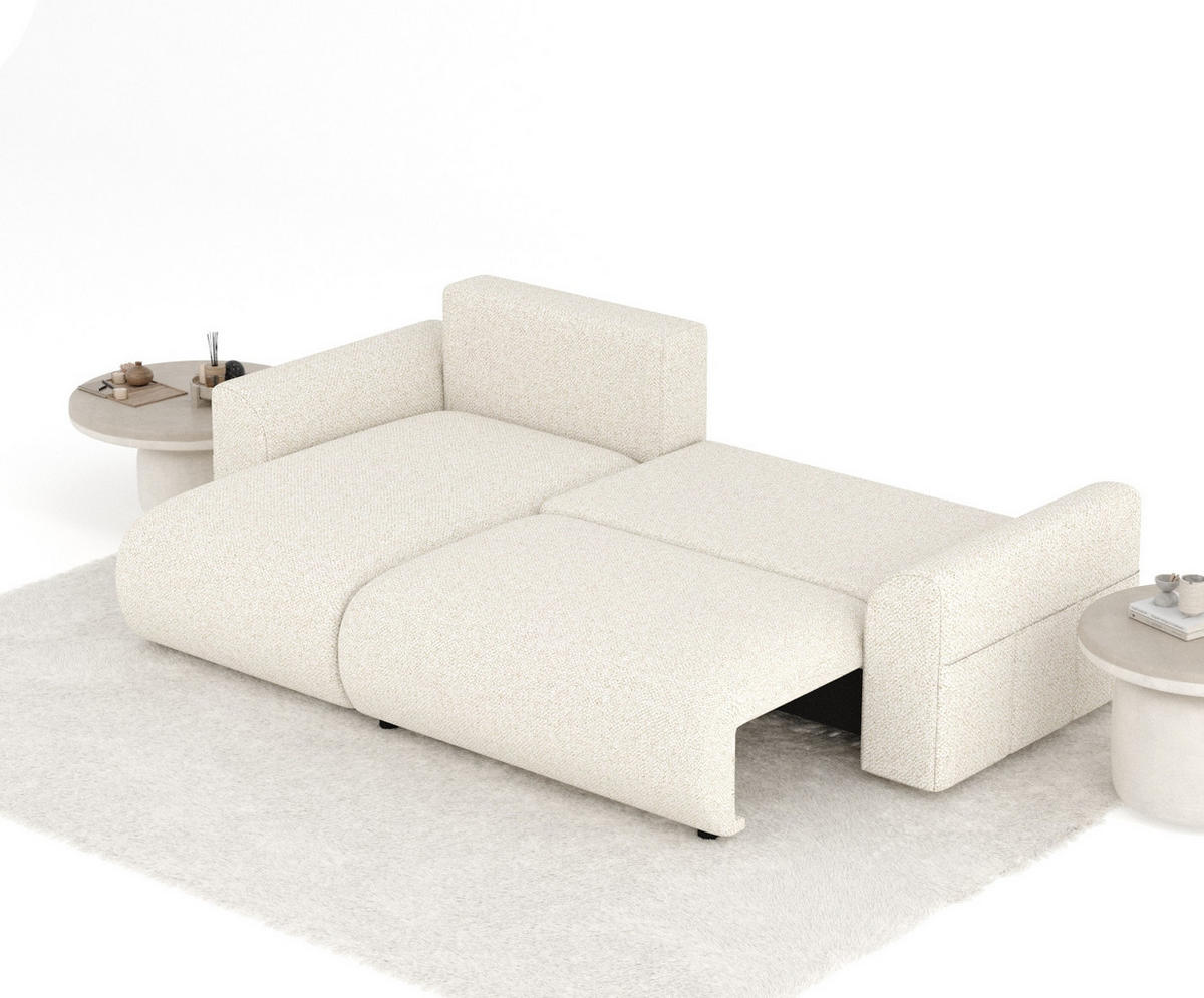 ECKSOFA MIT SCHLAFFUNKTION Bodega Creme Plüschstoff - Creme/Schwarz, Holz/Holzwerkstoff (235/138cm) - Maison de Reve
