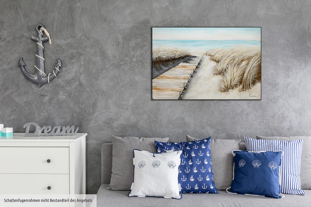 RUČNE MAĽOVANÝ AKRYLOVÝ OBRAZ 90/60 cm, béžový, morský a krajinný motív - béžová, drevo/textil (90/60cm) - KUNSTLOFT