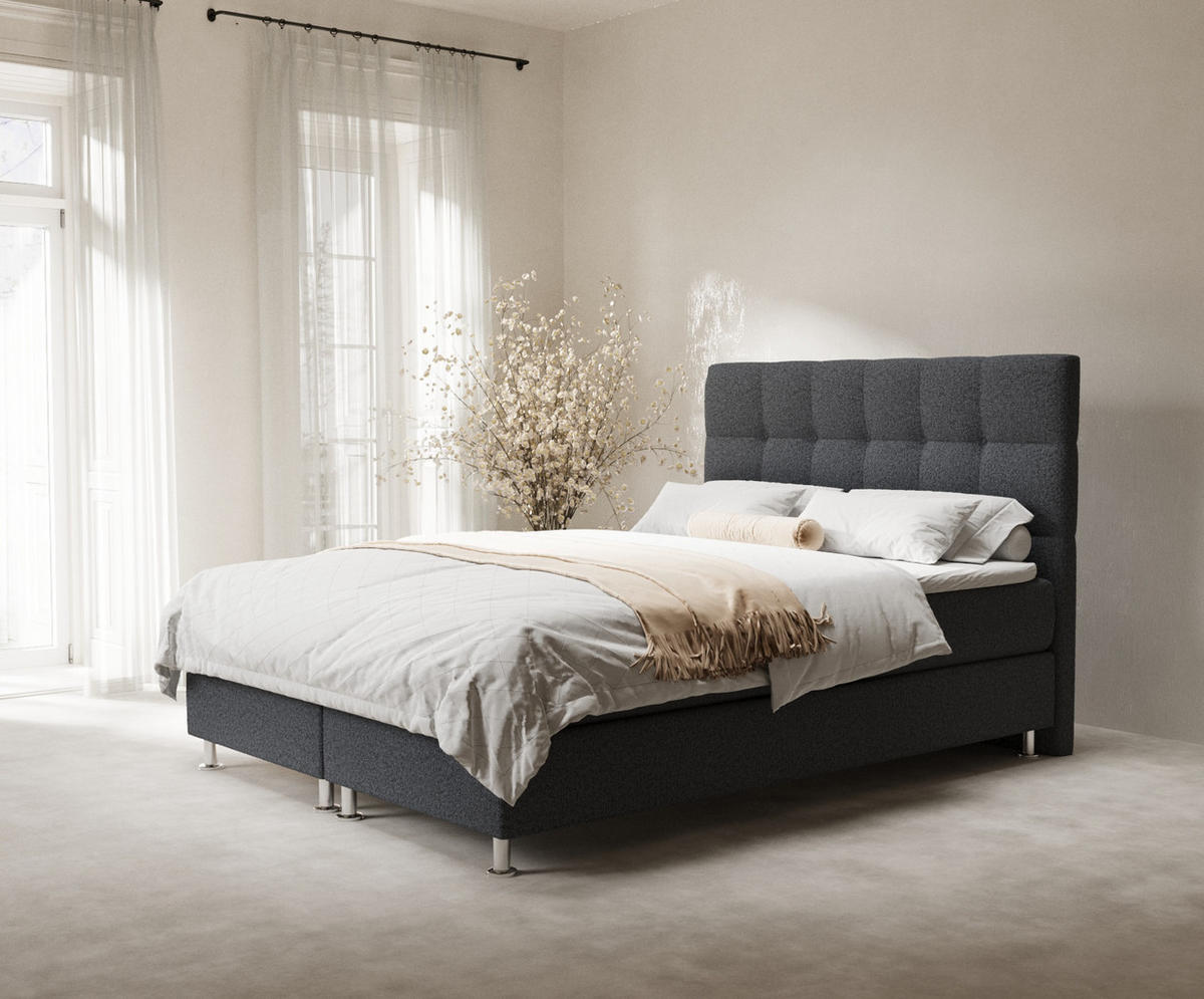 BOXSPRINGBETT Chanton Schwarz 140/200 cm mit Latex-Topper - Silberfarben/Schwarz, Holz/Holzwerkstoff (140/200cm) - Maison de Reve