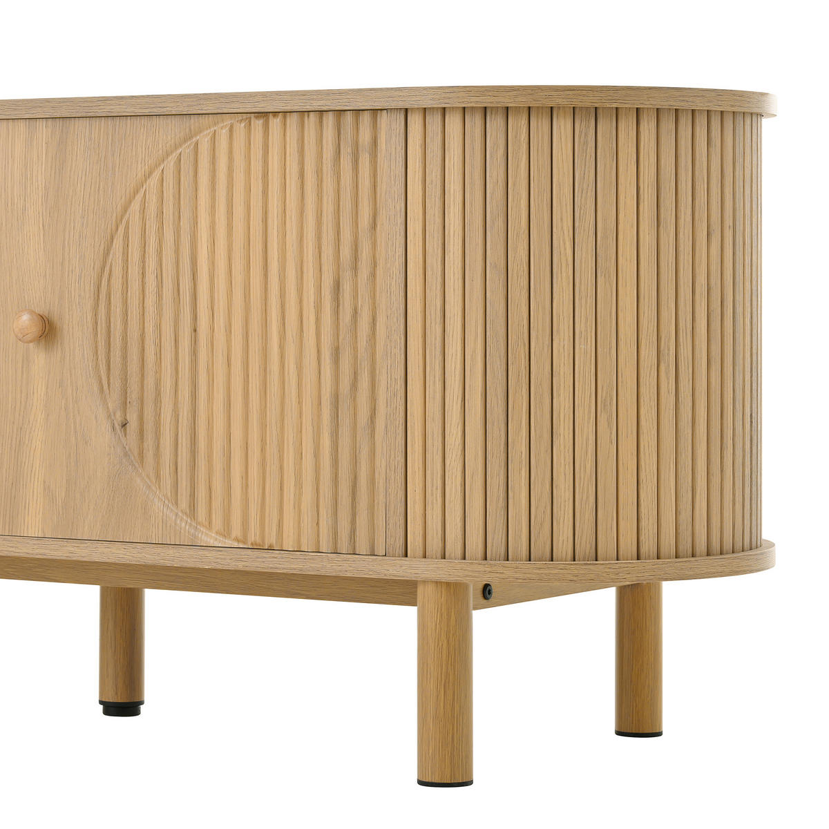 TV-SCHRANK 175 cm Natur Holzoptik mit Rattan-Schublade, Runddesign & offenen Fächern - Naturfarben, Holzwerkstoff (175/51/36cm) - Urban Meuble