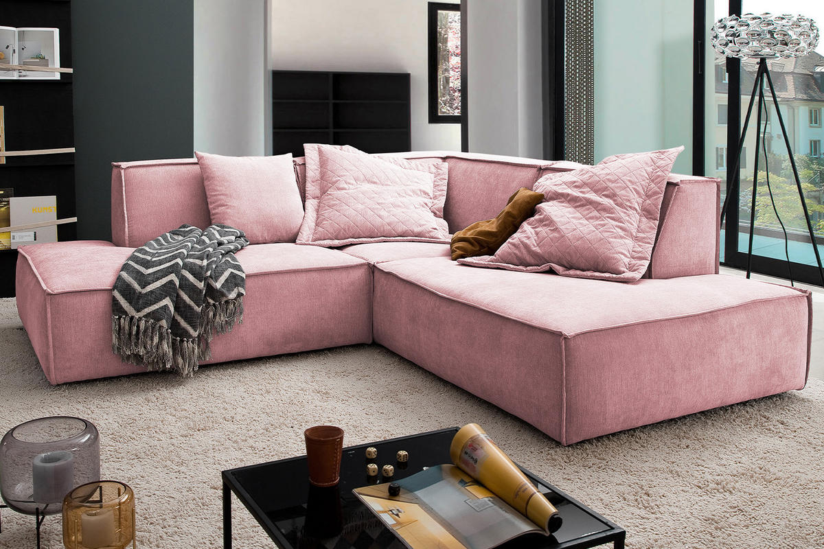 ECKSOFA SAMU Pink Webstoff - Pink/Schwarz, Textil (226/224cm) - KAWOLA