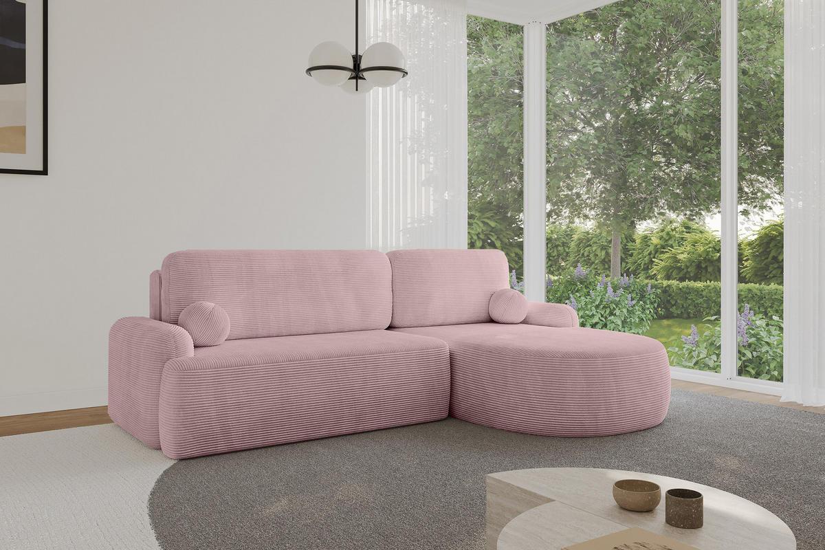 WOHNLANDSCHAFT mit Schlaffunktion und Bettkasten LIRA-L - 264x172x89 Rosa - Rosa, Holzwerkstoff/Textil (172/264cm) - ALTDECOR