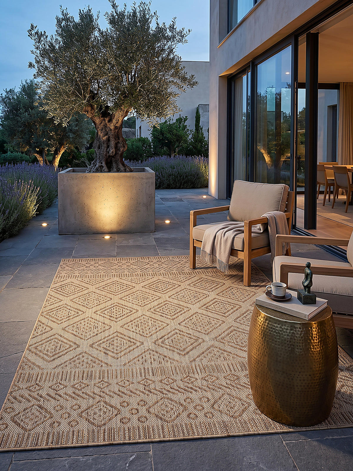 TEPPICH Flachgewebe, Outdoor, Fußbodenheizung-geeignet, mit Rautenmuster, VIGOLENO in Beige-Braun, 60 x 100 cm - Beige, Textil (60/100cm) - KADIMA DESIGN